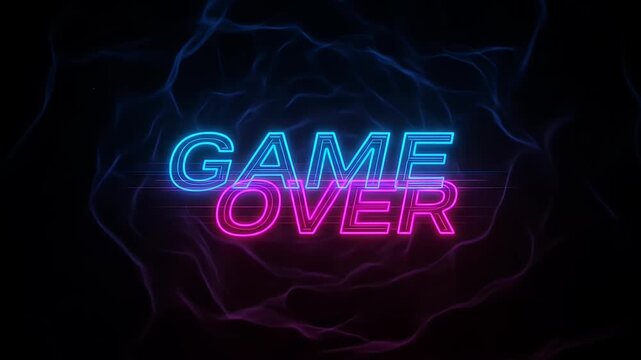 Realistic Neon Game Over Text Animation With Abstract Background