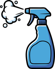 Cartoon Blue Spray Bottle with Cleaning Mist and Black Outline Detail