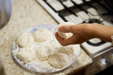 Senior Christmas cook prepares tasty pancake at home