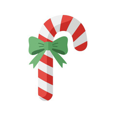 Christmas Candy Cane with Green Bow - Festive Holiday Treat Icon