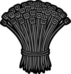 Cartoon Bundle of Gray Cable Ties with Black Outlines and Secured Center