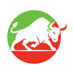 Bold Red And Green Circular Bull Logo Illustration