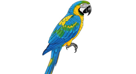 Isolated Blue-and-Gold Macaw Illustration, Parrot in Profile, Colorful South American Bird