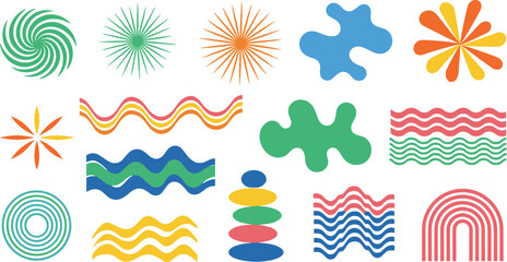 Obraz premium Abstract Groovy Mid-Century Modern Shape Elements Vector Set