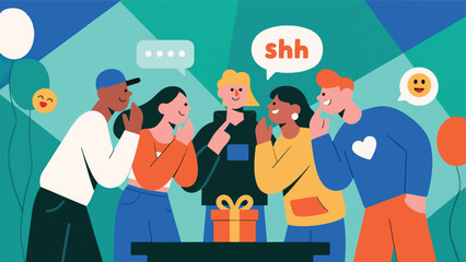 Illustration Of A Group Of Friends Are Secretly Planning A Surprise Party For A Loved One Vector Design Template