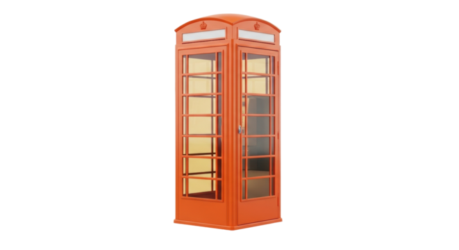 Isolated old-fashioned vintage British red telephone booth or public call box on neutral backdrop
