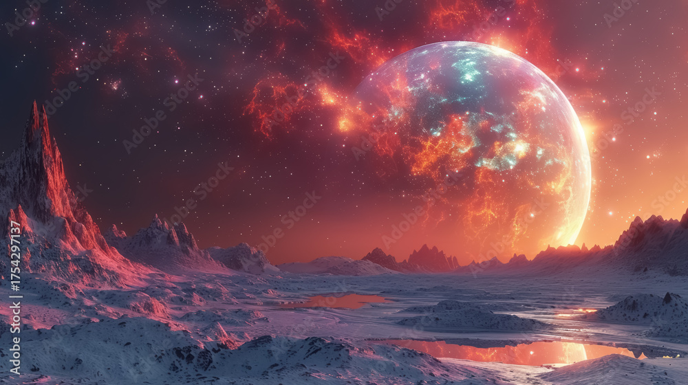 Wall mural unknown planet from outer space. space nebula. cosmic cluster of stars. outer space background