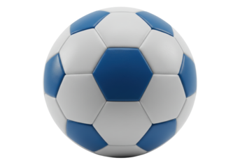 Isolated soccer ball with blue pentagons and white hexagons for team sport, athletic event