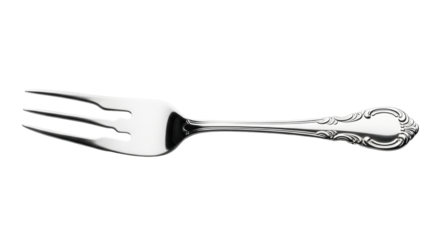Isolated fish fork with ornate handle for elegant dining, serving food, silverware