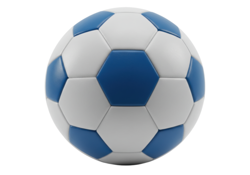 Isolated soccer ball with blue pentagons and white hexagons for team sport, athletic event
