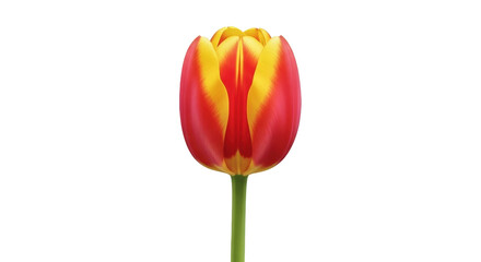 Isolated blossoming tulip with reddish petals and yellow accents close-up on the stem