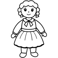 Sweet doll line drawing on white background