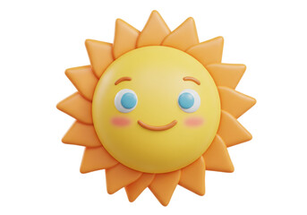 Isolated Smiling Sun with Rays for Children Illustration, Character Design, Summer Theme
