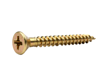 Isolated gold screw with cross-shaped head and sharp tip for a variety of projects
