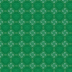 Seamless Floral Green and White Pattern Geometric Diamond Shape