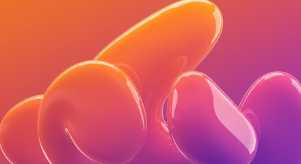 digital wallpaper featuring glossy, brush-like geometric forms in a range of orange, pink, and purple hues.
