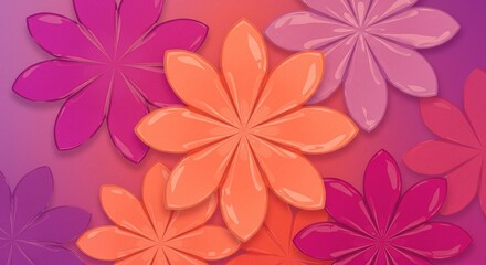 This digital wallpaper has glossy, flower-like geometric shapes and is available in a spectrum of orange, pink, and purple hues.
