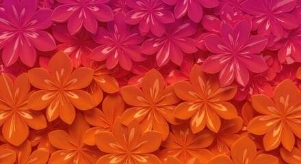 This digital wallpaper has glossy, flower-like geometric shapes and is available in a spectrum of orange, pink, and purple hues.
