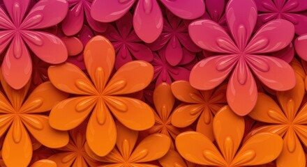 This digital wallpaper has glossy, flower-like geometric shapes and is available in a spectrum of orange, pink, and purple hues.
