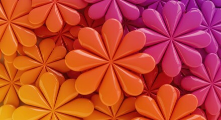 This digital wallpaper has glossy, flower-like geometric shapes and is available in a spectrum of orange, pink, and purple hues.
