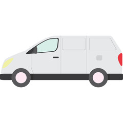 White Panel Van Side Profile Clean Modern Design Isolated on Transparent Background with Subtle Yellow Headlights and Red Taillight Detail