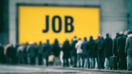 Obraz premium People Queuing for Jobs Under Billboard