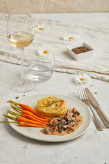 Mushroom ragout with potato gratin