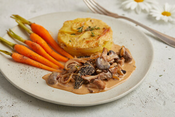 Mushroom ragout with potato gratin