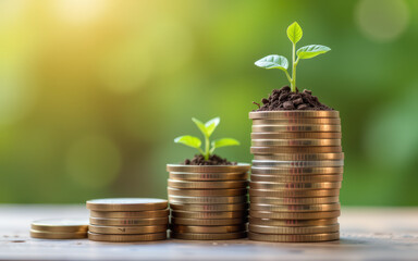 Young plant coin pile growth finance investment green sprout