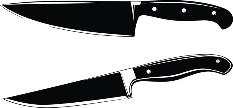 Black and White Knife Illustration Vector on White Background