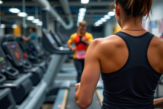 Female runner gym treadmill fitness workout athlete back tank top - Powered by Adobe