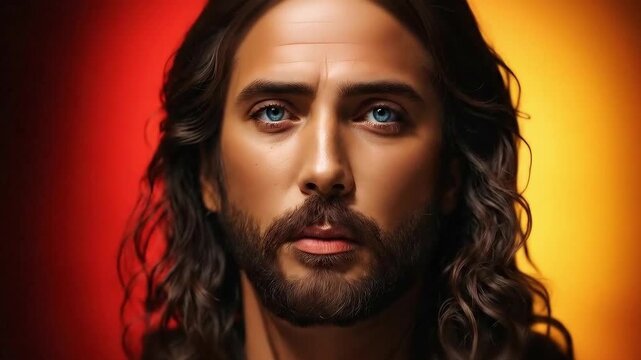 Jesus Christ in a warm and vibrant background. Religious theme concept.
