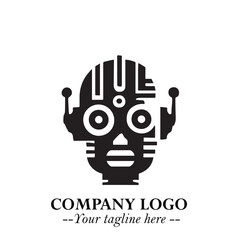 Head of Robot Logo Symbol in Black on the White Background Futuristic Minimalist Illustration