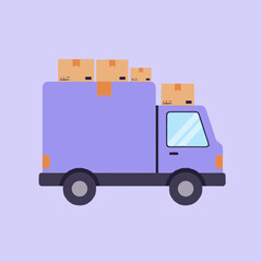Fototapeta premium Delivery Truck with Boxes - Flat Vector Illustration for Shipping and Logistics Concepts