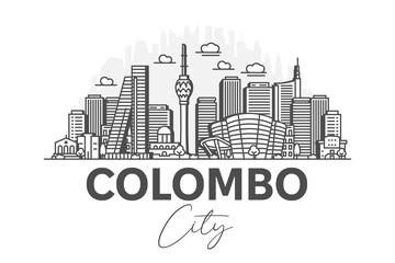 Obraz premium Colombo, Sri Lanka architecture line skyline illustration with shadows. Linear vector cityscape with famous landmarks, city sights, design icons.