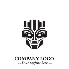 Head of Robot Logo Symbol in Black on the White Background Futuristic Minimalist Illustration