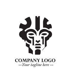 Head of Robot Logo Symbol in Black on the White Background Futuristic Minimalist Illustration