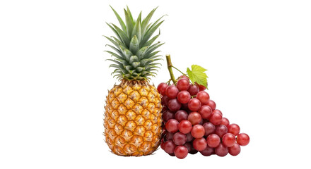 Isolated pineapple and red grapes together for healthy eating and fresh fruit concepts