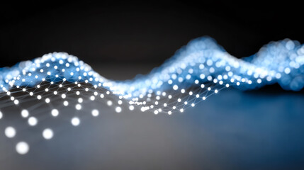 A mesmerizing abstract visualization of digital waves, showcasing a flowing pattern of luminous dots against a dark background.