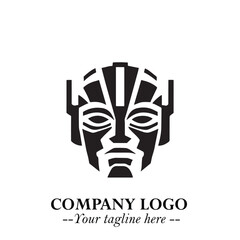Head of Robot Logo Symbol in Black on the White Background Futuristic Minimalist Illustration