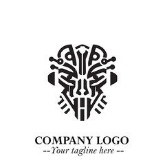 Head of Robot Logo Symbol in Black on the White Background Futuristic Minimalist Illustration