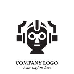 Head of Robot Logo Symbol in Black on the White Background Futuristic Minimalist Illustration