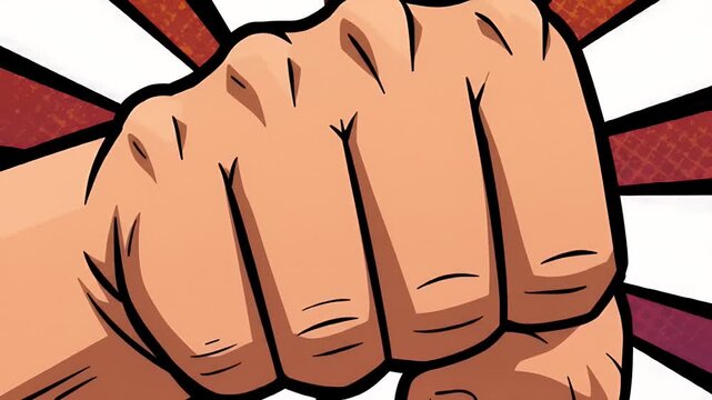 Illustration Of A Fist Punching Forward With Red Rays Background