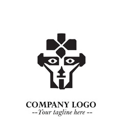 Head of Robot Logo Symbol in Black on the White Background Futuristic Minimalist Illustration