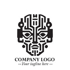 Head of Robot Logo Symbol in Black on the White Background Futuristic Minimalist Illustration