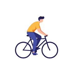Obraz premium Man riding a bicycle, cycling for health and recreation, flat vector illustration on white