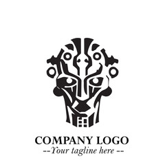 Head of Robot Logo Symbol in Black on the White Background Futuristic Minimalist Illustration