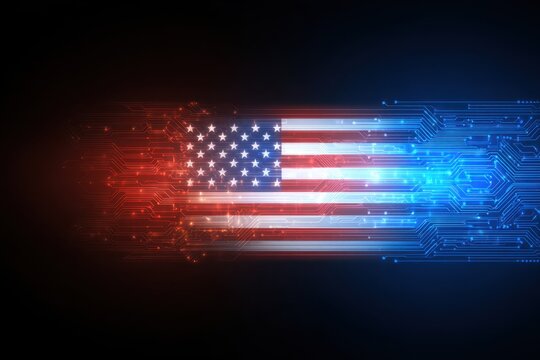 Futuristic American Flag with Digital Circuitry - Technology and Innovation.
