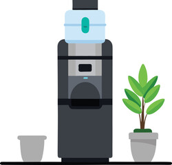 Modern sleek countertop water cooler with plant vector eps icon