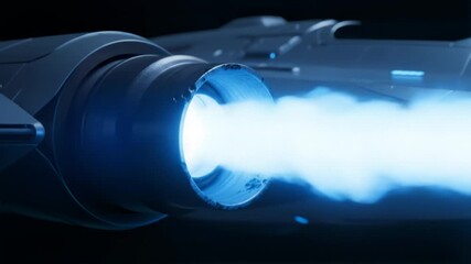 Spaceship Engine Blasting Off With Blue Smoke and Futuristic Design